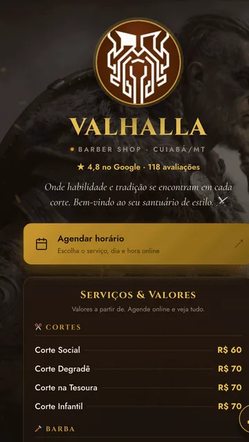 Bio da barbearia Valhalla