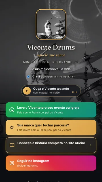 Bio do Vicente Drums, mini baterista