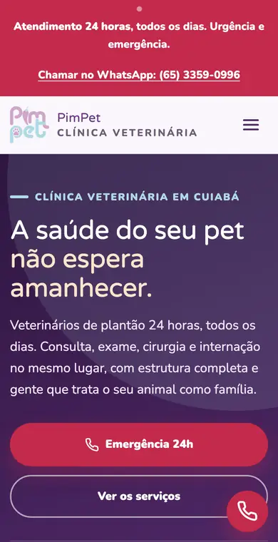 Site da PimPet Clínica Veterinária