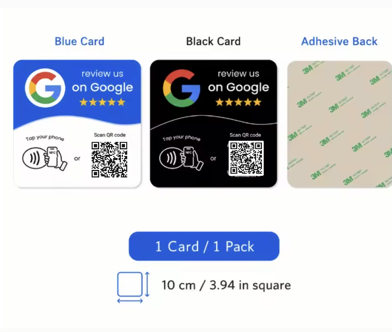 Card adesivo quadrado 10 por 10 cm, azul ou preto