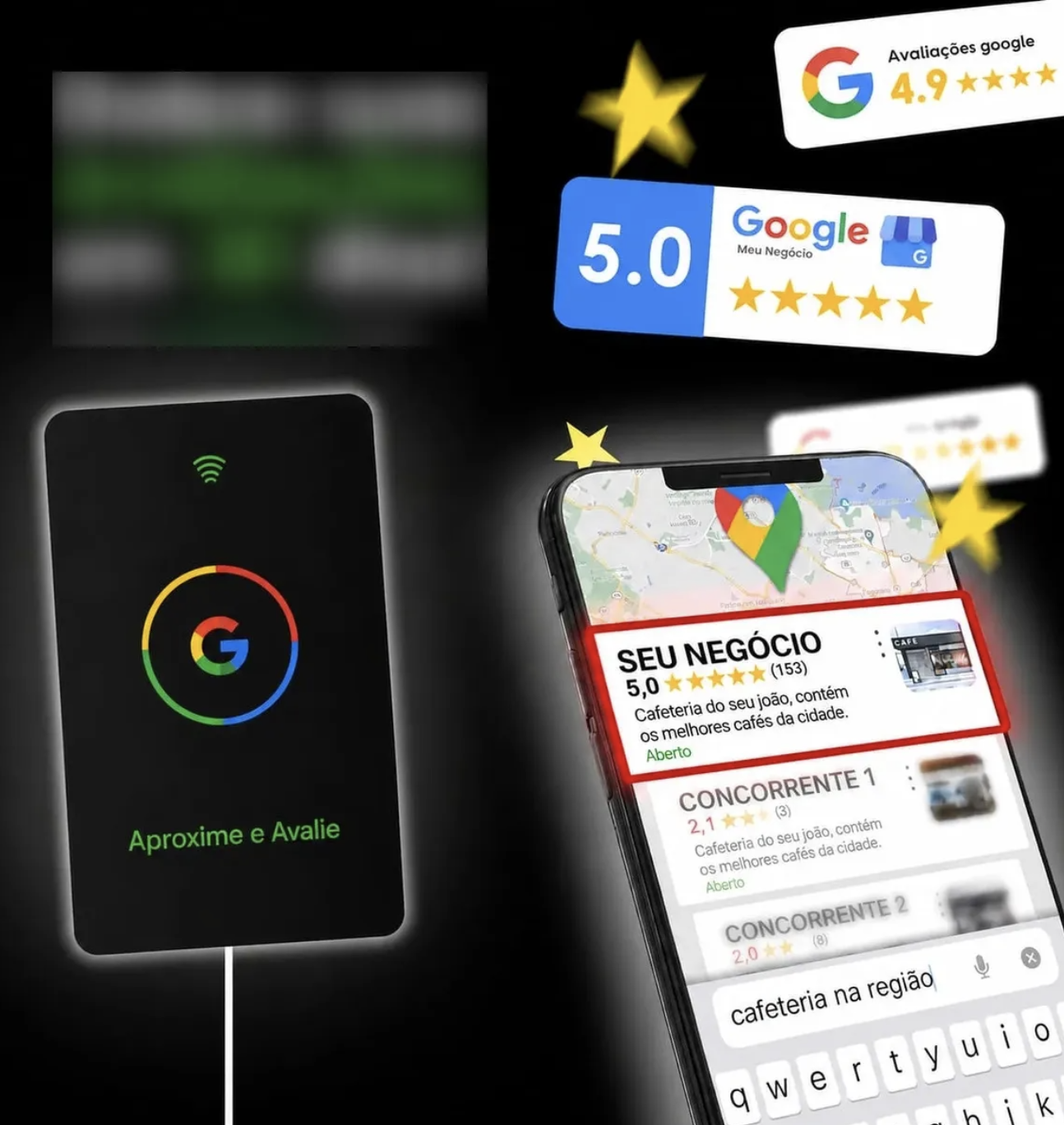 Cartão NFC formato cartão de crédito, Aproxime e Avalie