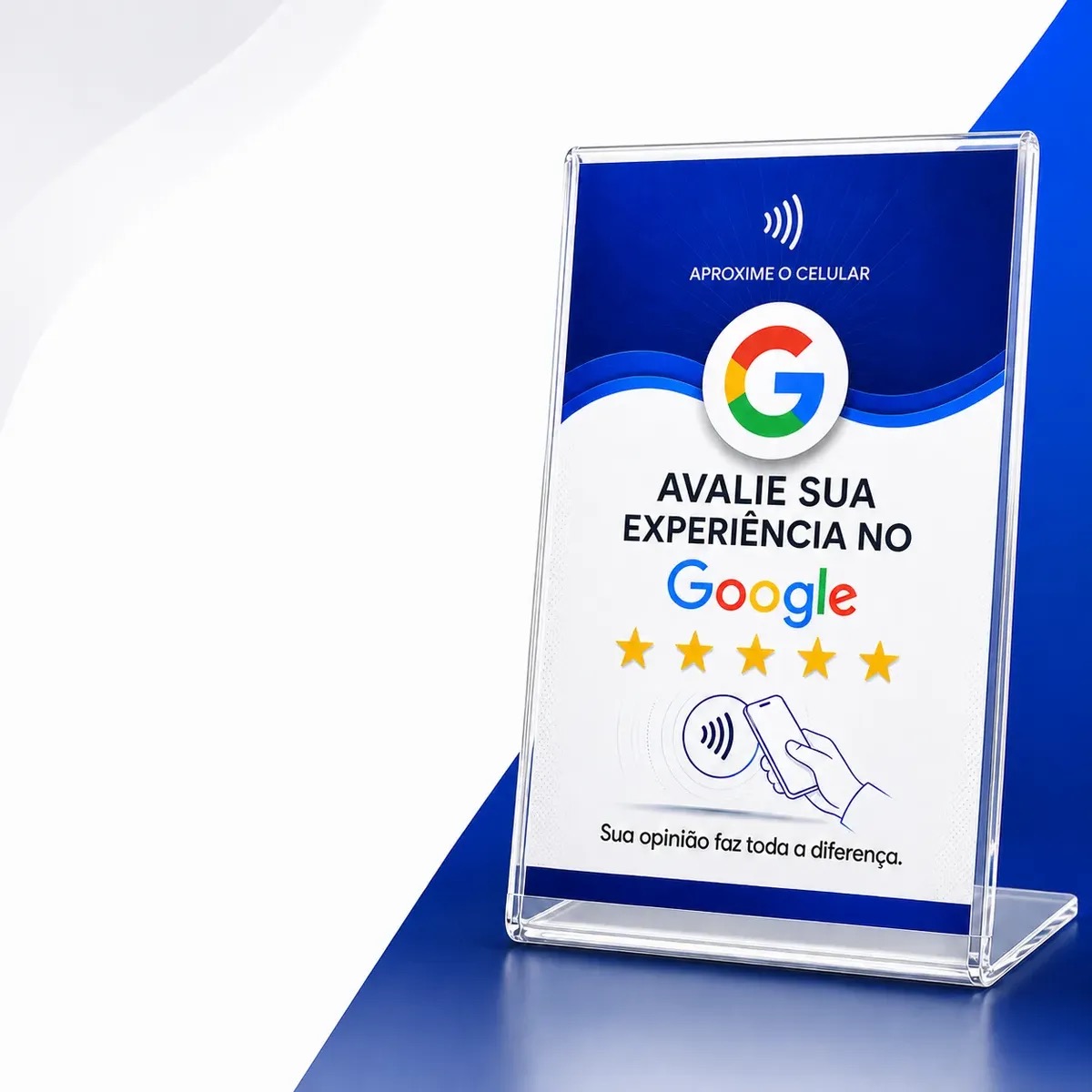 Placa de avaliação Google, detalhe do NFC e QR Code