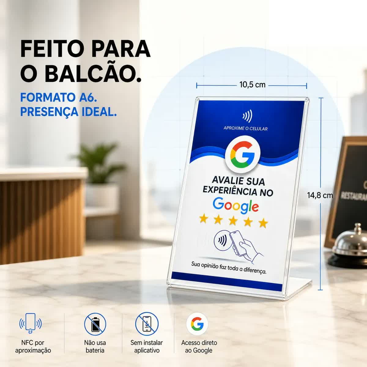 Placa de avaliação Google no balcão, formato A6