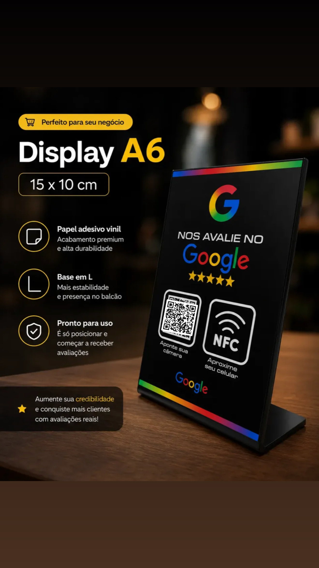 Placa de avaliação Google A6, 15 por 10 cm